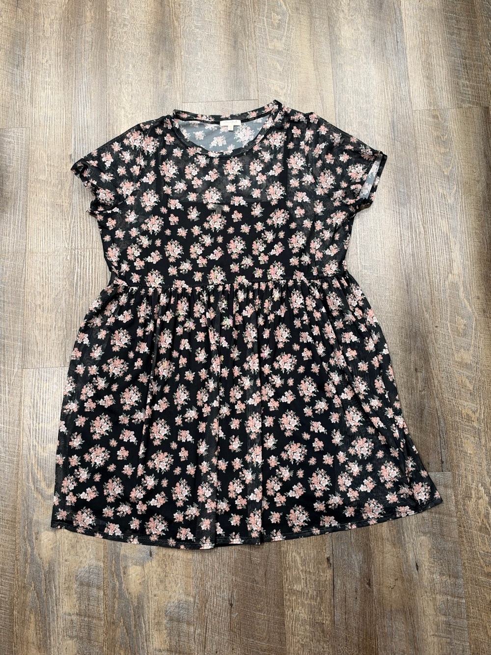 Plus size Ultra Flirt Black floral Dress with Pink Floral Print